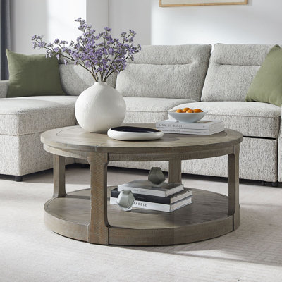 Table basse ronde traditionnelle à 2 niveaux avec roulettes