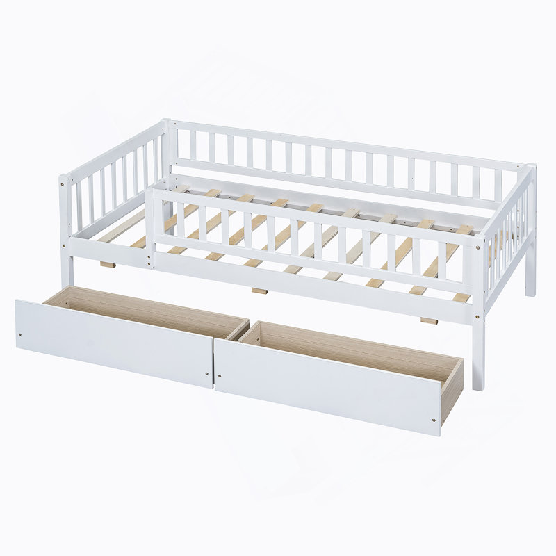 Lit de jour en bois avec deux tiroirs, Lit simple, Blanc