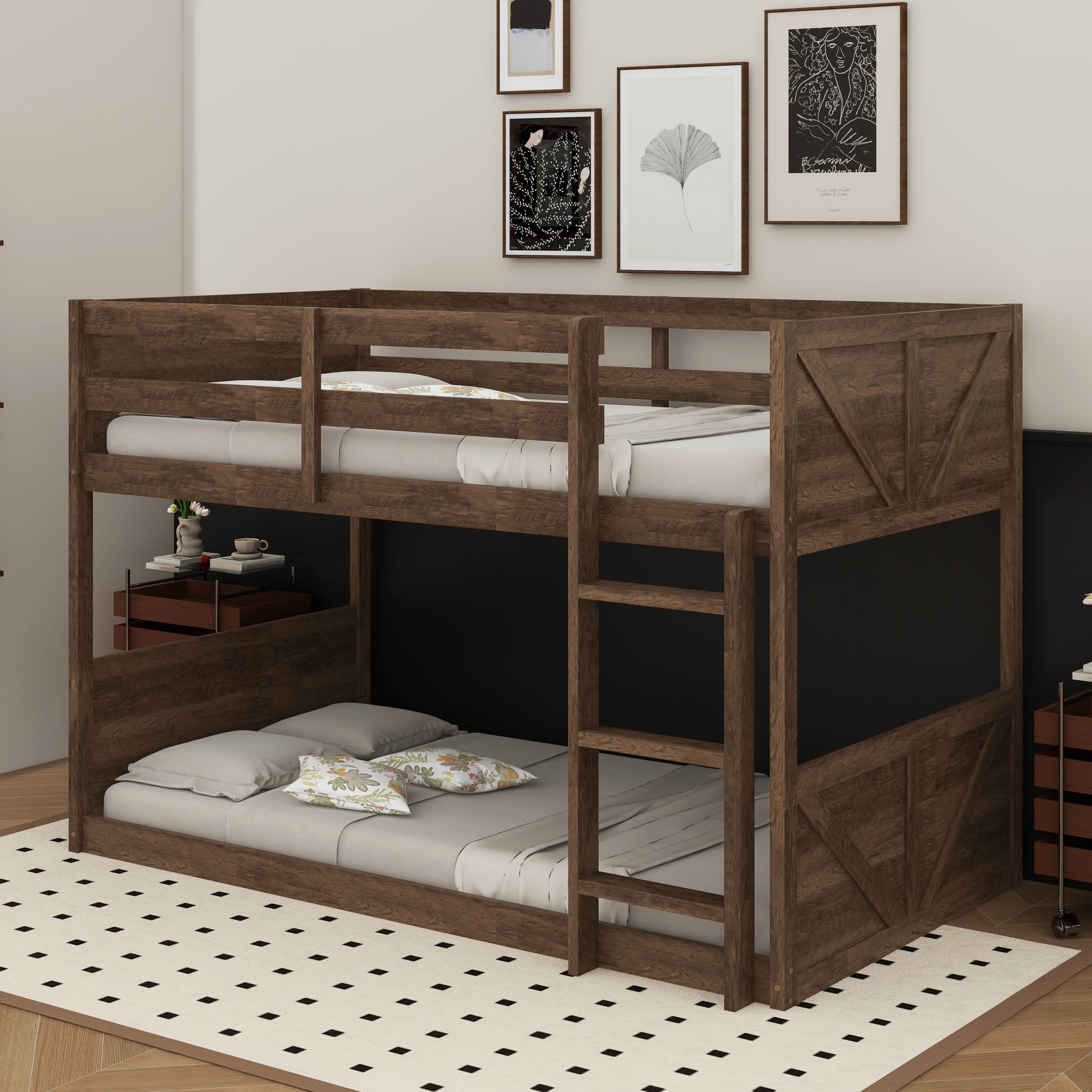 Harper Orchard Twin Over Twin Floor Bunk Bed With Panelled Headboard ...