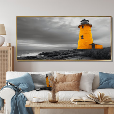 Phare jaune côtier gris d'hiver - art mural de phares