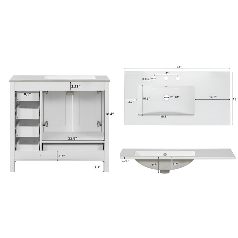 Meuble-lavabo simple l 36 po x P 18 po x H 33,9 po, Blanc