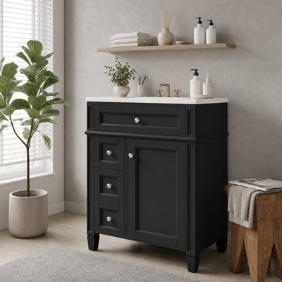 Lavabo autoportant à panneau surélevé noir mat blanc avec poignées rondes argentées