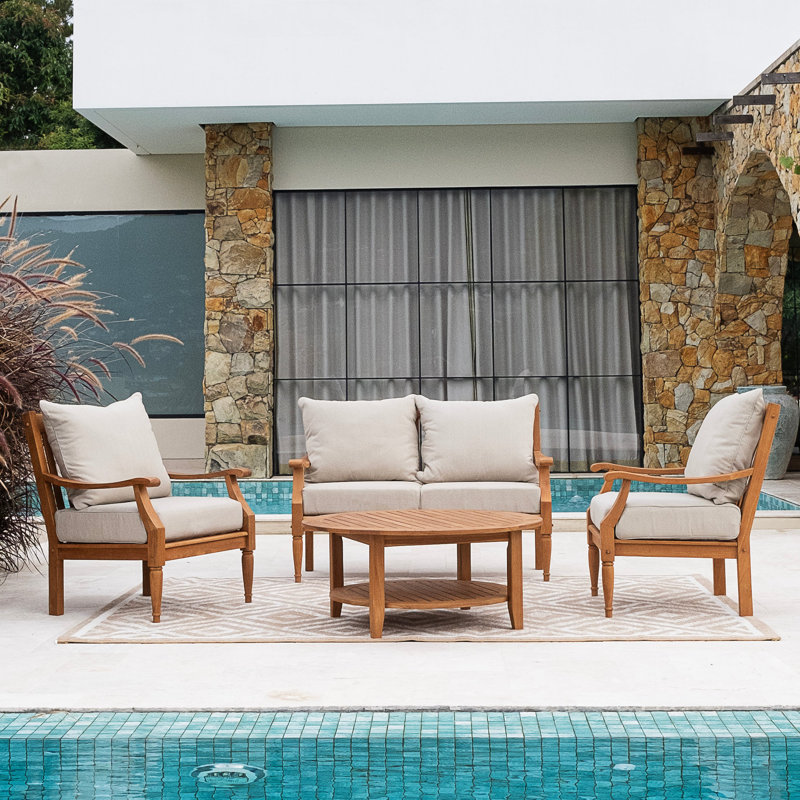 Livingston 4-Person Teak Outdoor Conversation Set With Cushions