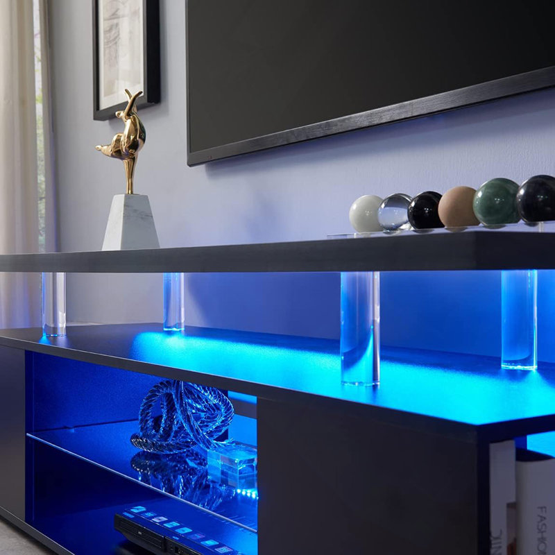 Meuble télé pour meuble télé 60 pouces avec console de jeu multimédia à DEL avec grande armoire latérale pour le salon (noir)