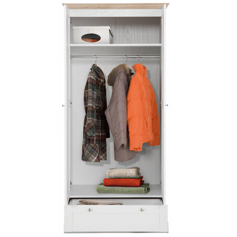 Rawls 2 Door Manufactured Wood Wardrobe, White/Oak
