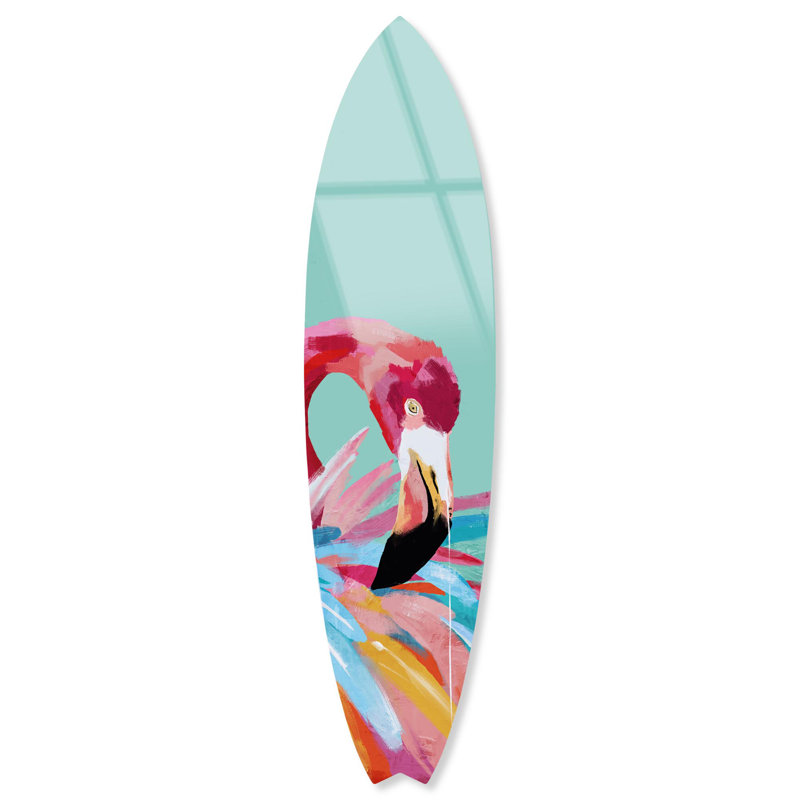 «Flamingo In», planche de surf en acrylique par Notoriart