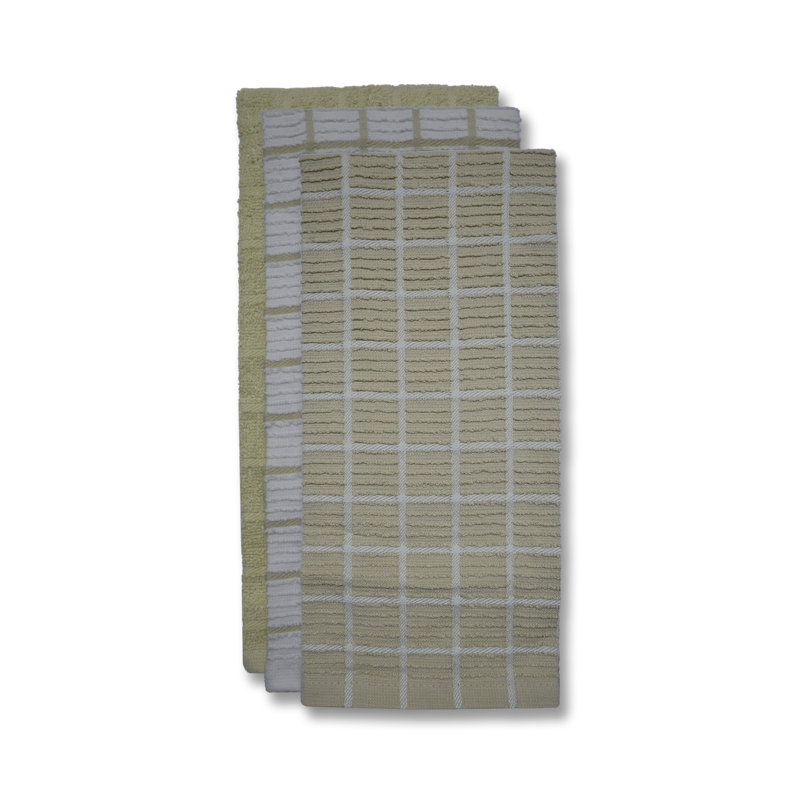 Super Absorbent 3 Pack Cotton Tea Towels Ripple Check, Beige