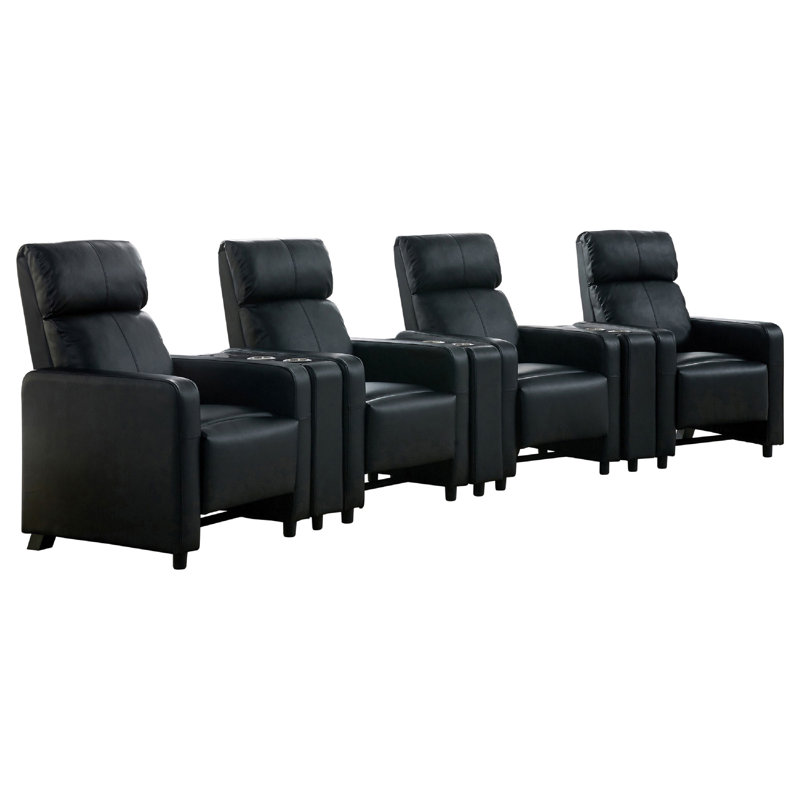 Ensemble de cinéma maison Heena, 4 fauteuils inclinables manuels, 3 consoles, similicuir noir