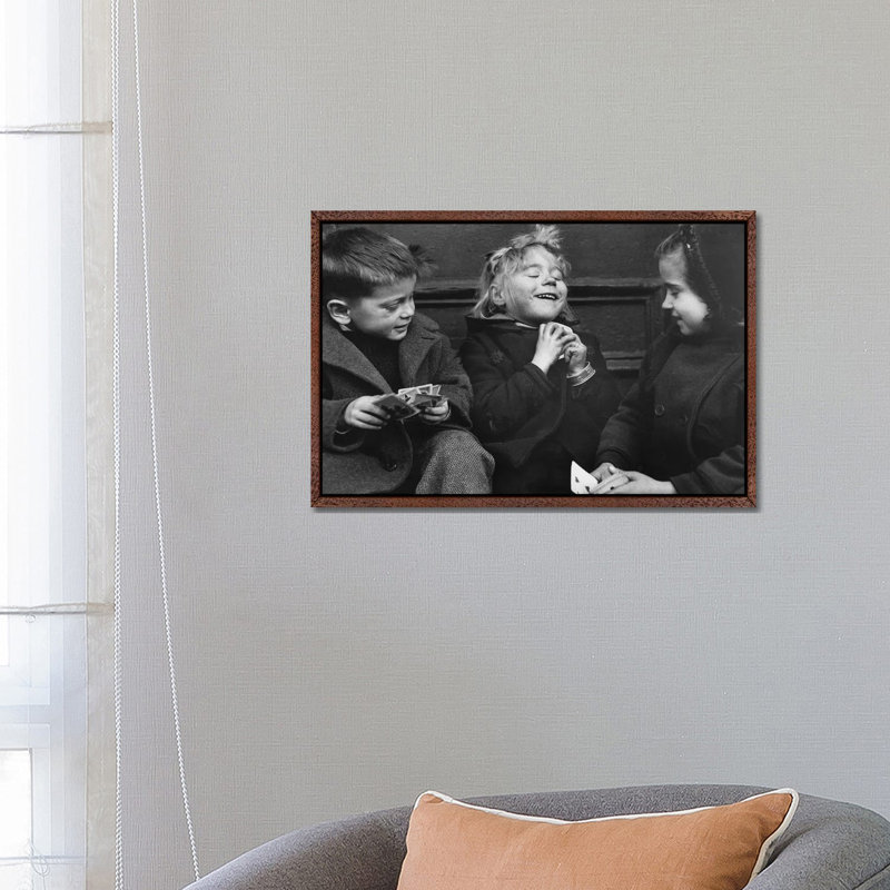 Card Players (NYC, 1955) by Ruth Orkin - Print on Canvas, 66.04 cm H x 45.72 cm W, Classic Brown Wood Framed