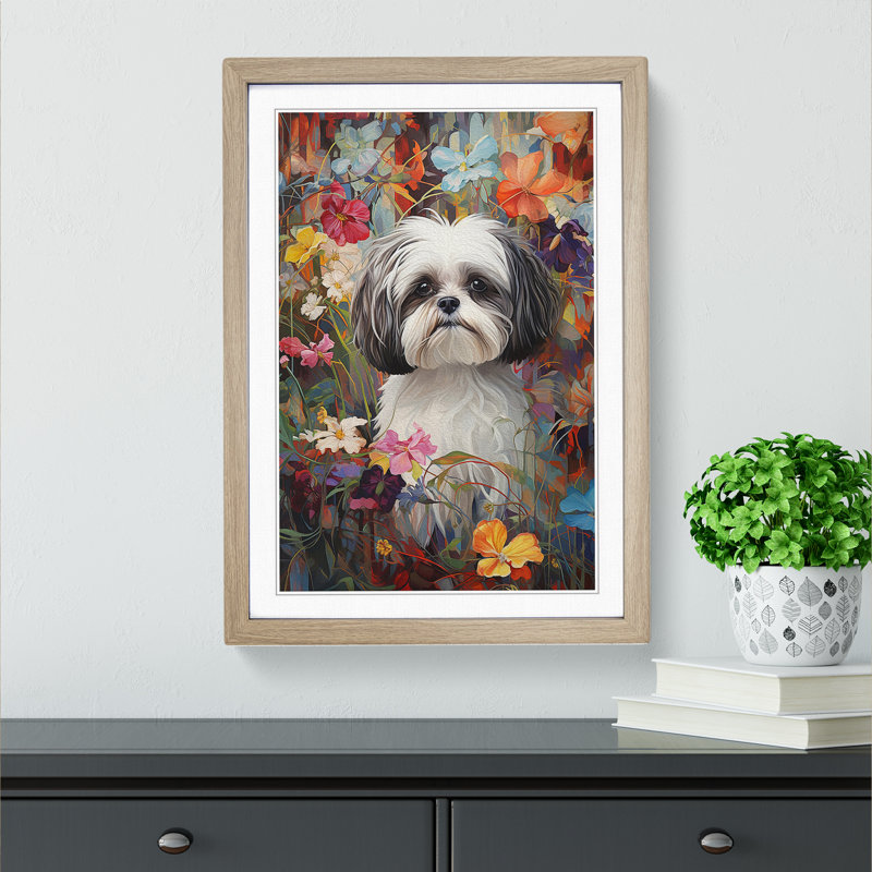 Shih Tzu Contemporary - Framed Print, Oak, 64cm H x 46cm W x 2cm D