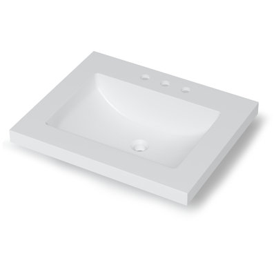 Comptoir de meuble-lavabo en résine 24 pièces 24 po avec dosseret latéral, dosseret et trous de robinet centraux de 4 po