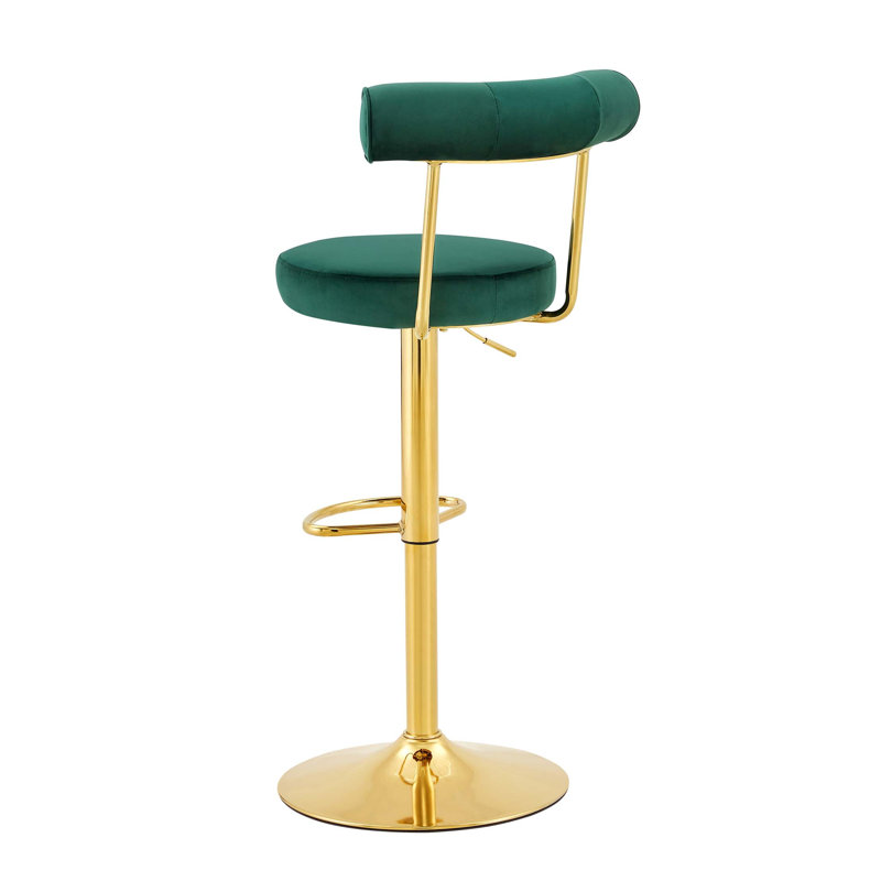 Chaise de bar réglable en velours doux avec base dorée, Dark Green