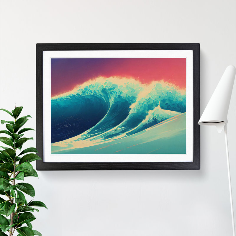 XH1022-6462X Ocean Wave Sunset Vol.1 - Single Picture Frame Print, 46cm H x 64cm W, Black