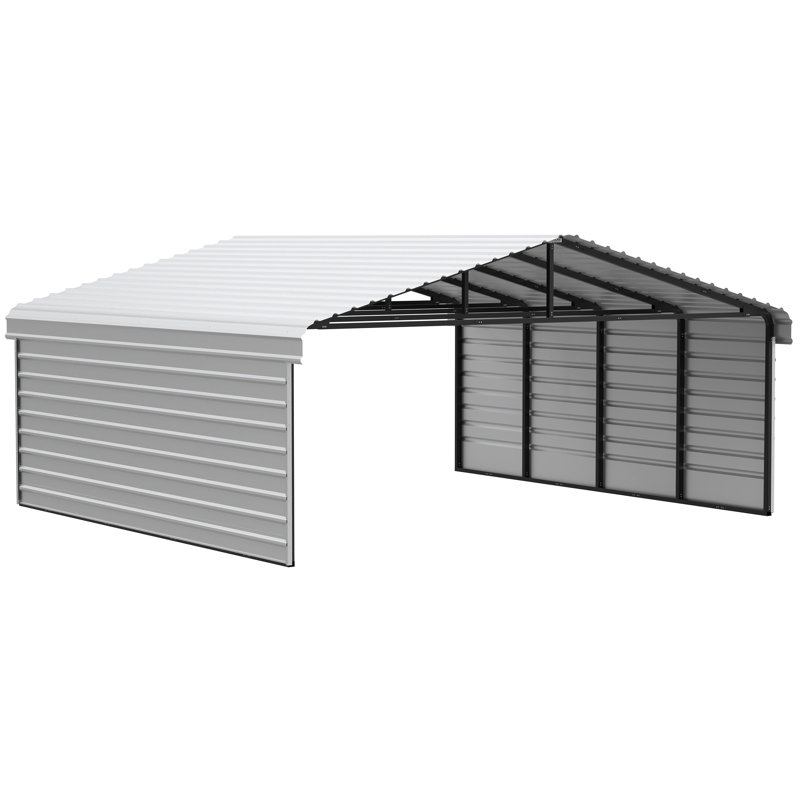 Steel Carport With 2 Side Wall Kits, 20X20X7, 9'10" H x 20'3" W x 19'3" D, White