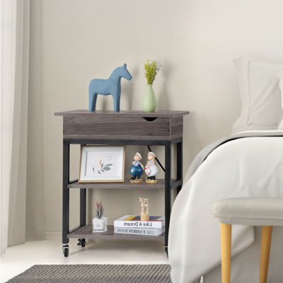 Solid Wood Top End Table and Built-In Outlets