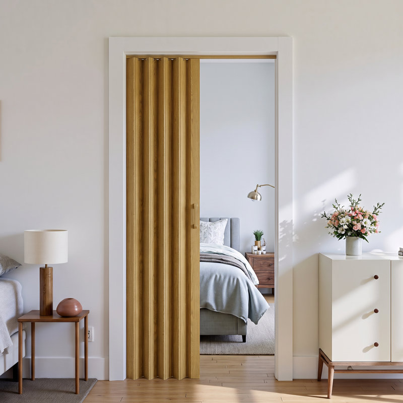 Porte accordéon pliable en PVC / vinyle H 80 po, 36 po x 80 po, Chêne
