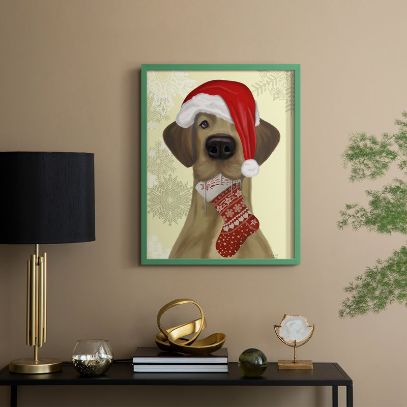 Christmas Drooly Christmas Dane, reproduction encadrée - bois massif, Vert, H 30 po x l 24 po