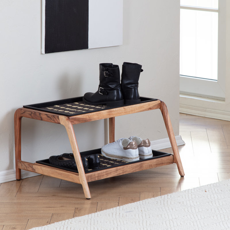 Support à bottes en bois massif de qualité supérieure avec tapis en fibre de coco naturelle - Rangement pour chaussures