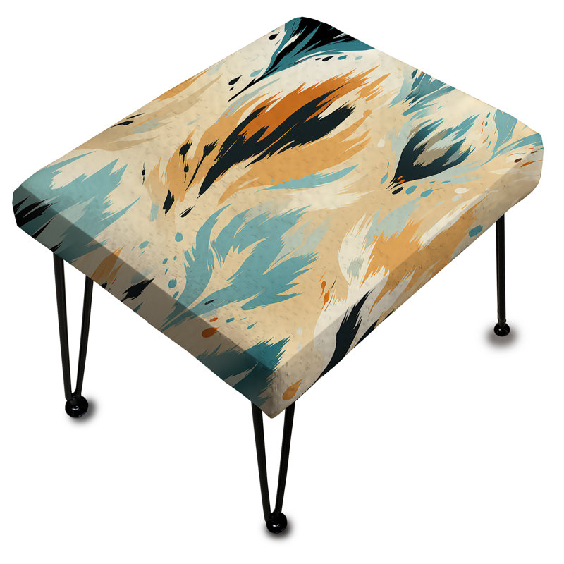 Ikat naturel naturel et bleu Serenity - repose-pieds rectangulaire Ikat