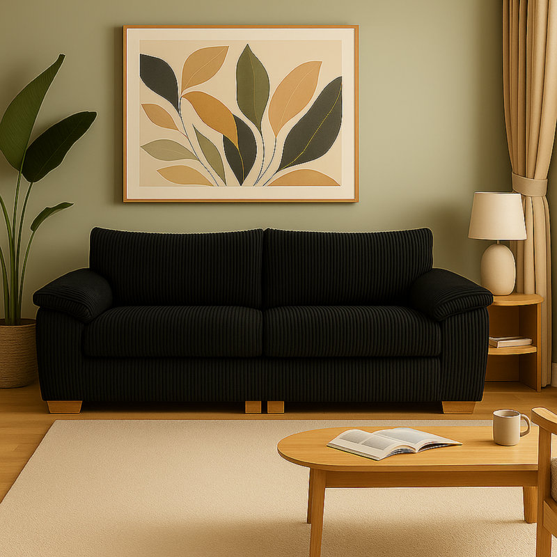 3 Seater Corduroy Sofa, Black