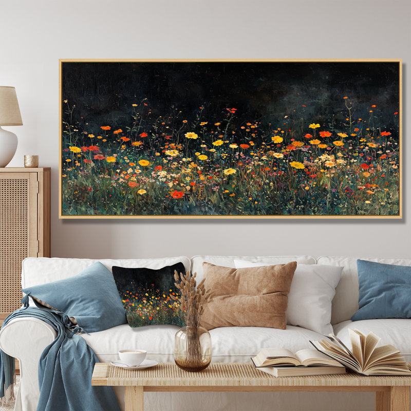 Colangelo - Floral Wall Art, Noir, H 28 po x l 60 po, Floater Framed
