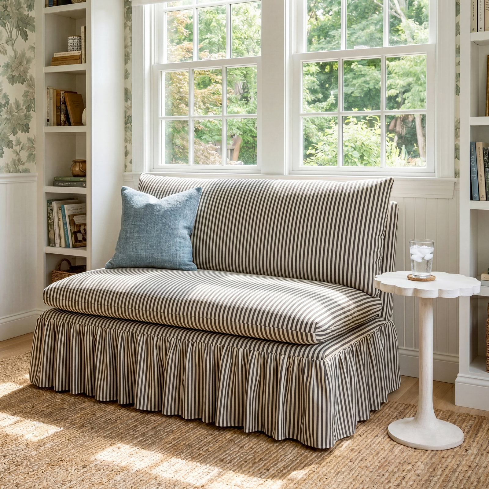Stoffer Home x Cloth & Co. Thelma Settee, Jane Stripe Burlap