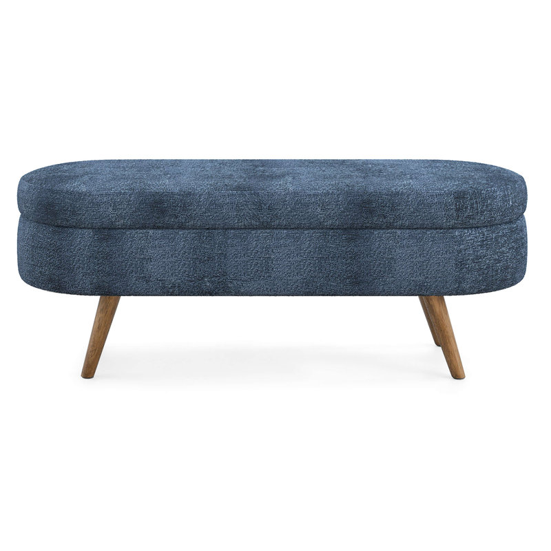 Ottoman Oval Storage Bench,Rubber Wood Legs, Dark Blue