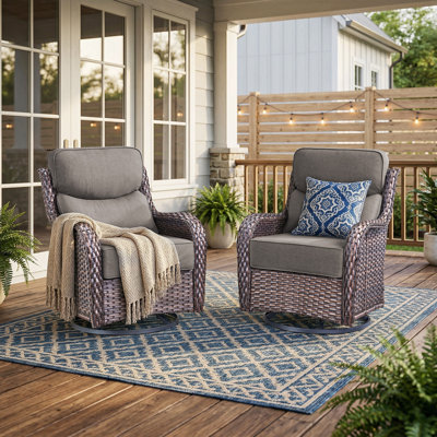 Wickes Outdoor Patio Wicker Swivel Glide Rocker Chair With 6" Thick Cushions (2-Pack)