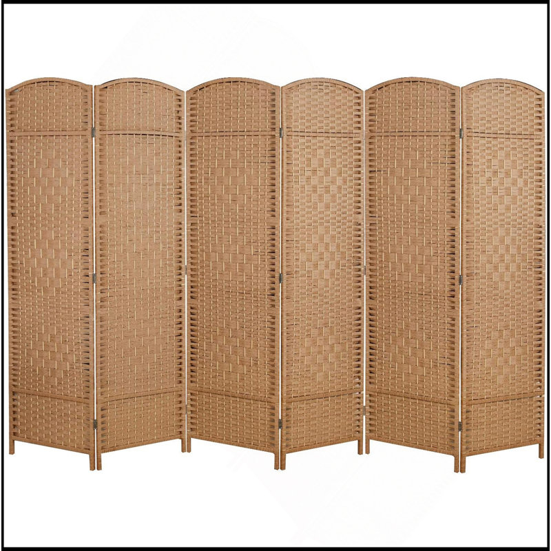 6 Panel Room Divider, Folding Screen, Natural Wood