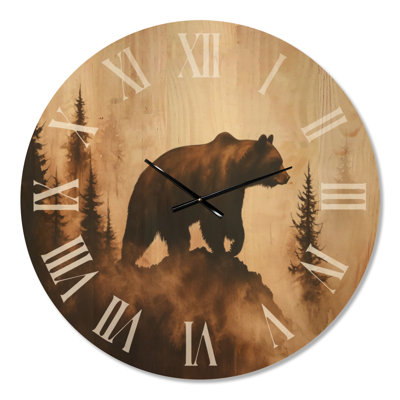 Oversized Bear Silent Wood Wall Clock – Minimalist Enso Circle in Black Ink