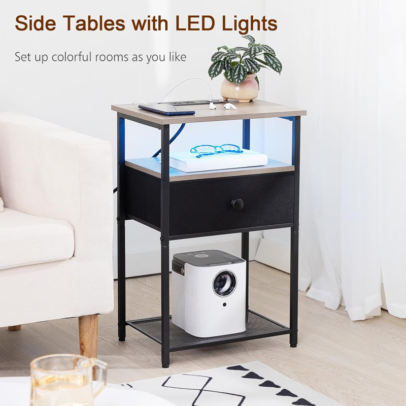 Kiler 15.35'' W Metal Nightstand, Black/Beige