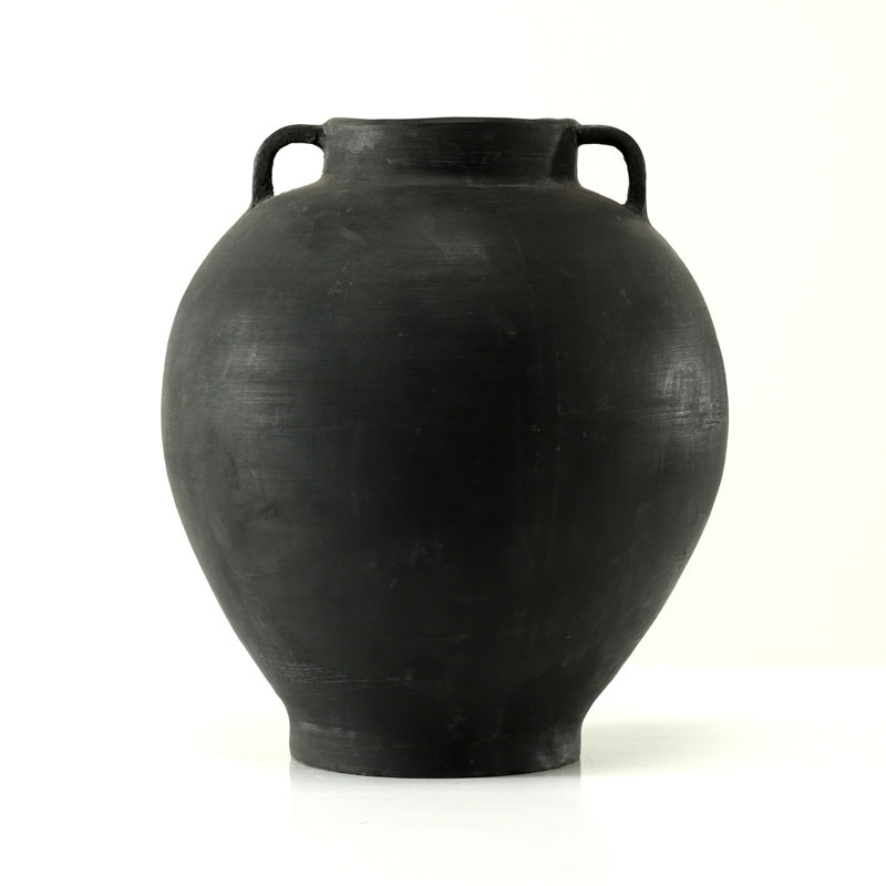 14 Inches High Earthy Gray Vase with Two Decorative Handles