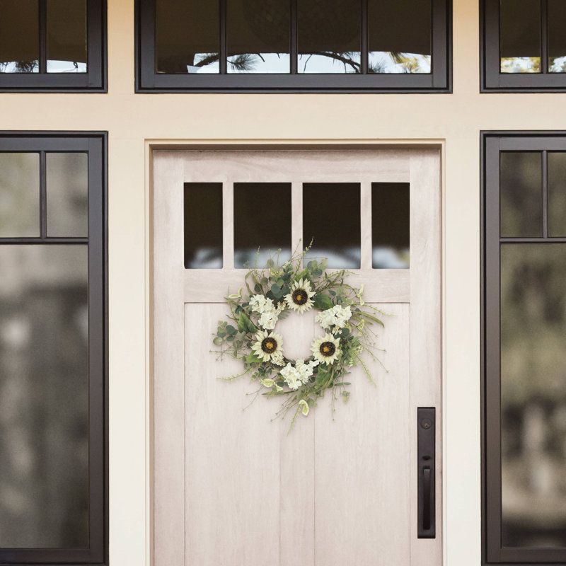 24" Artificial Sunflower And Hydrangea Floral Spring Wreath