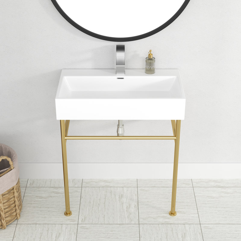 Lavabo de salle de bain console rectangulaire avec trop-plein, Or