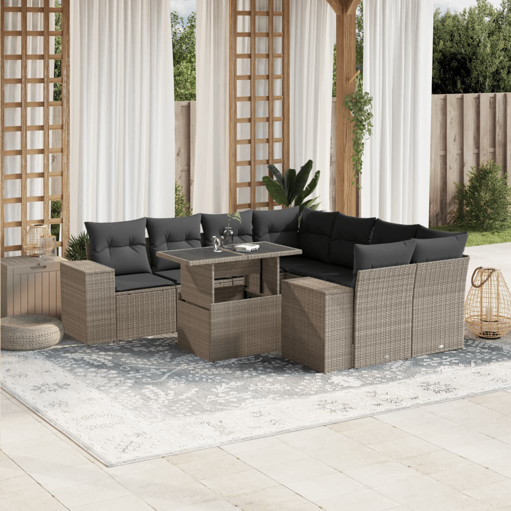 Vidaxl 9-Tlg. Garten-Sofagarnitur Mit Kissen Schwarz Polyrattan