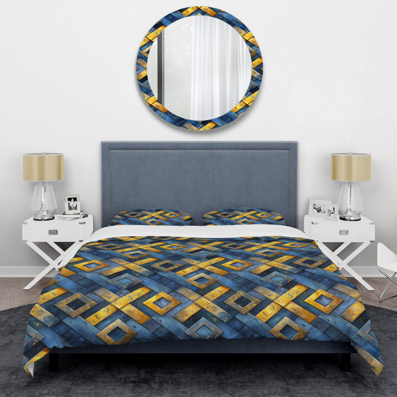 Blue Modern Maze I - Ensemble de housse de couette moderne, Housse de couette très grand et 2 très grandes t