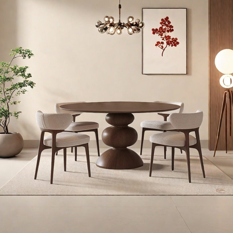 Candied haws shape solid wood dining table set, 29.53"H x 59.06"L x 59.06"W