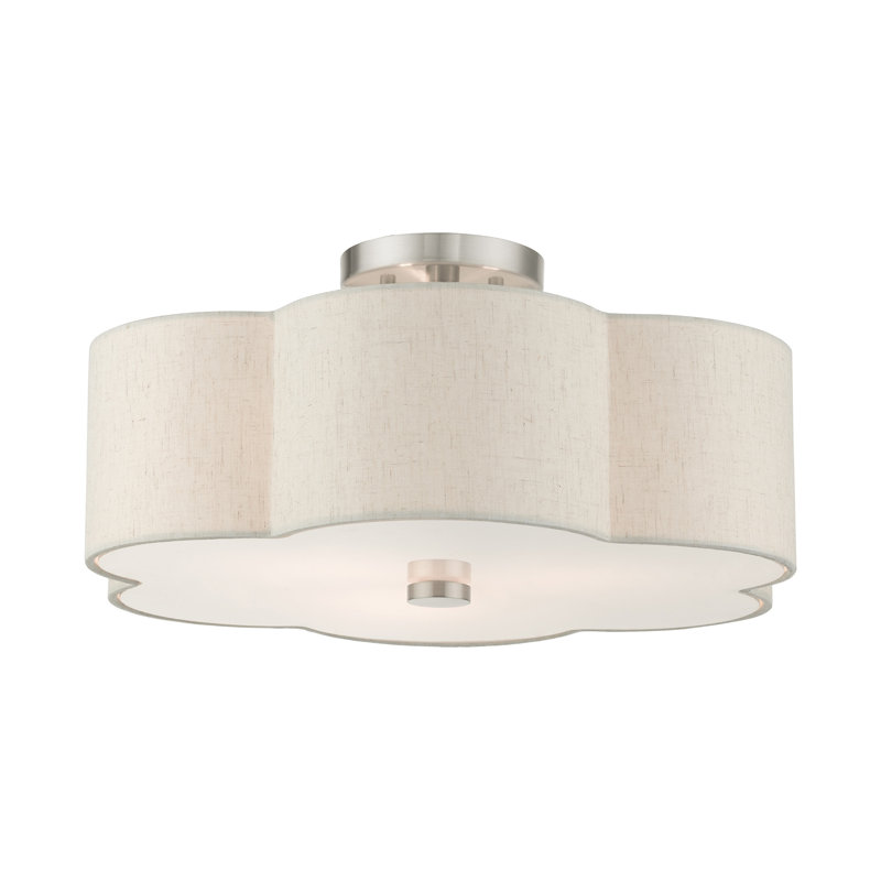 Copper Linen Blend Semi Flush Mount, Brushed Nickel, 8.5" H x 18" W x 18" D