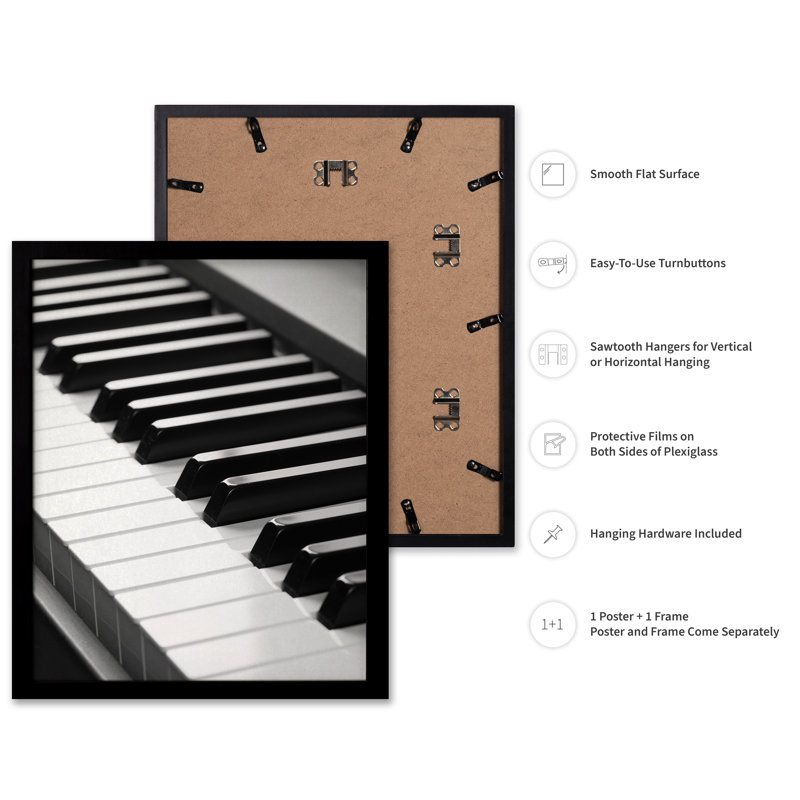 Piano, Black Framed, Poster, 12"H x 16"W