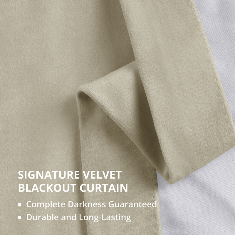 Balone Pinch Pleated Signature Velvet Thermal Lined Blackout Curtains Single Panel (1 Panel), 25" W x 96" L, Neutral Ground