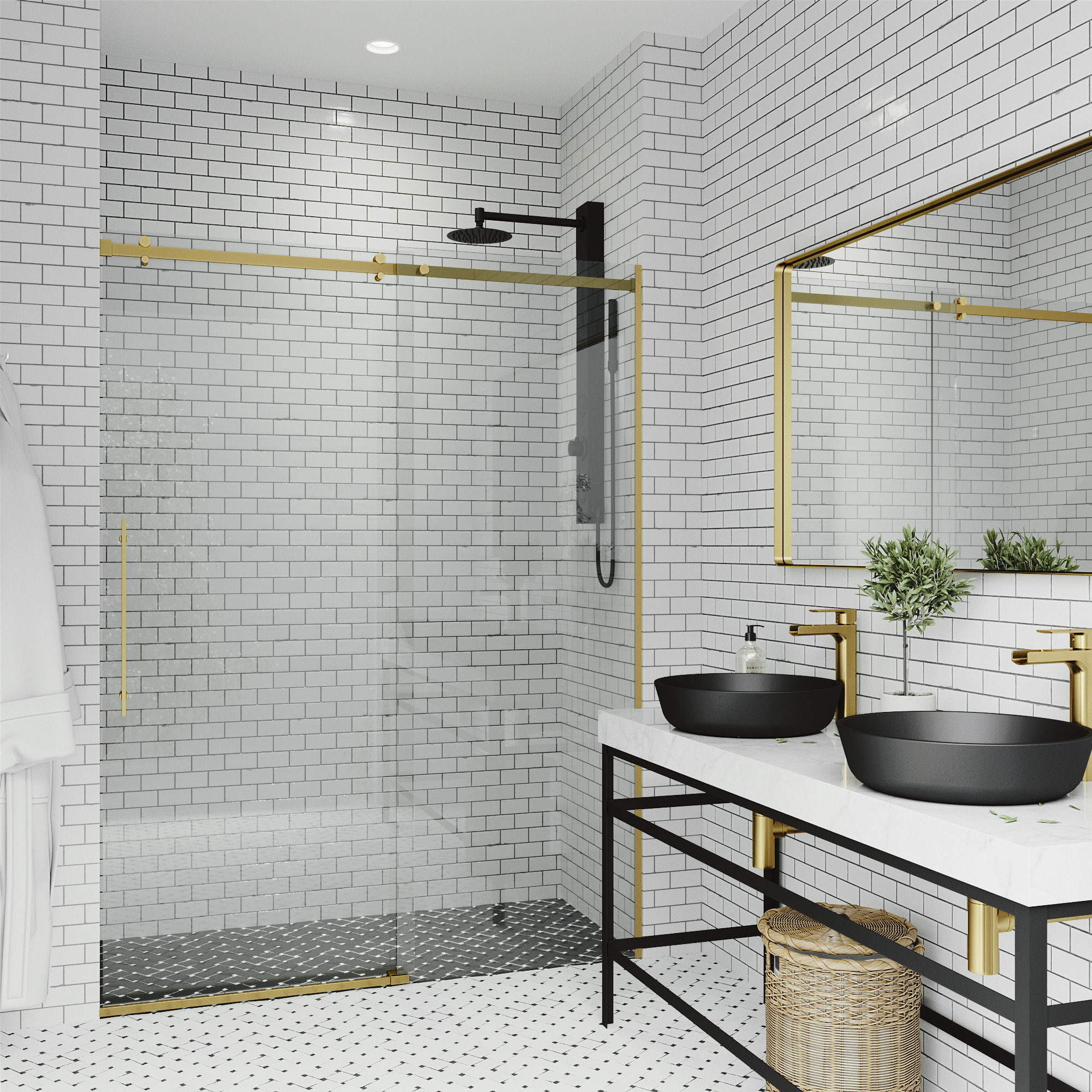Luca 56-60" W x 79" H Sliding Frameless Shower Door with 3/8" Clear Glass, Matte Gold