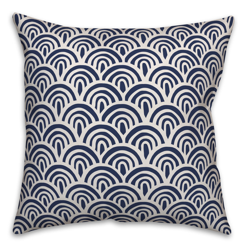Ikat Outdoor Throw Pillow, Polyester/Polyfill, 20" x 20", Dark Blue/Cream