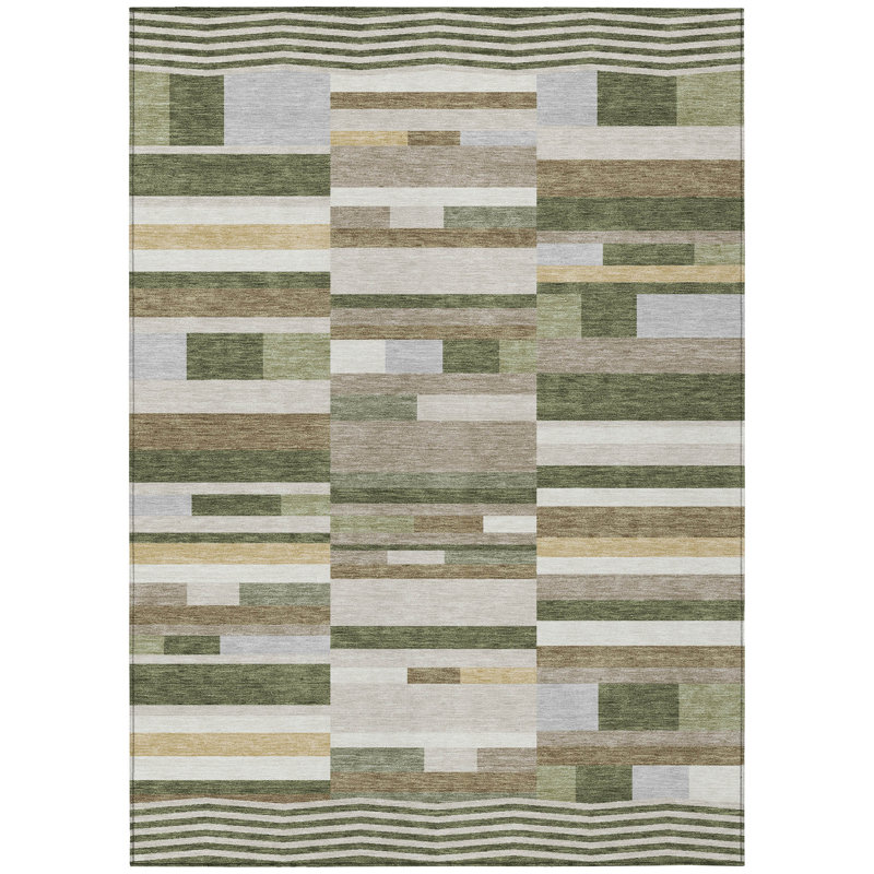 Machine Washable Indoor/Outdoor Chantille ACN2820 Stripes Rug, Olive, 5' x 7'6"
