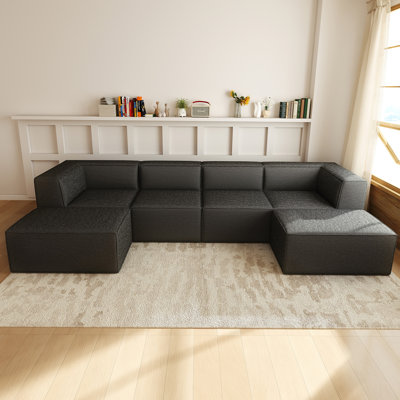 Canapé modulaire en chenille de 135 po, canapé à compression 6 places avec mousse à haute densité, configuration personnalisable, aucun assemblage requis
