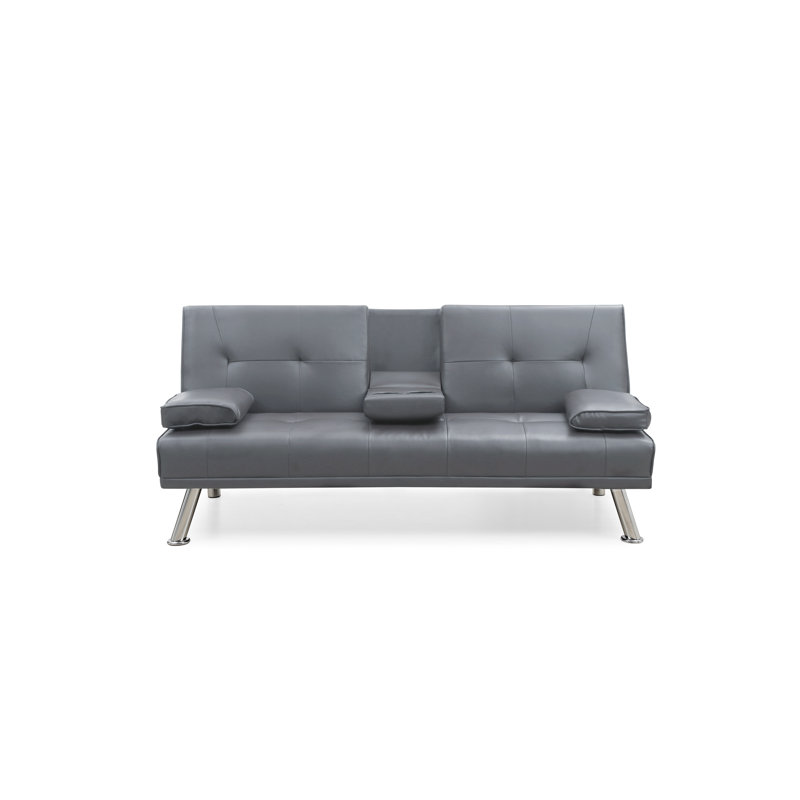 Canapé convertible en similicuir à dossier fixe de 66 po de largeur Barringer, Faux cuir gris