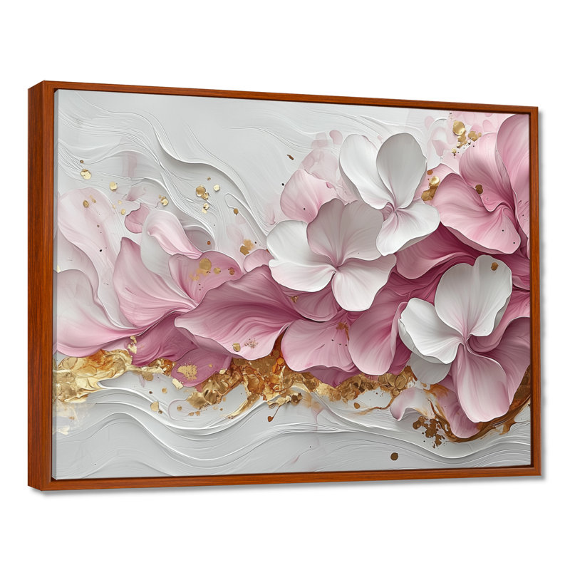 Or rose élégant veines de pétales de fleurs - art abstrait fleurs murales, Brun, H 16 po x l 32 po
