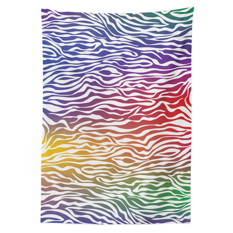 Ambesonne Zebra Print Tablecloth, Colorful Zebra Pattern Animal Wilderness Themed Artwork Print, Rectangular Table Cover For Dining Room Kitchen Decor, 52" X 70", Yellow Coral Pink