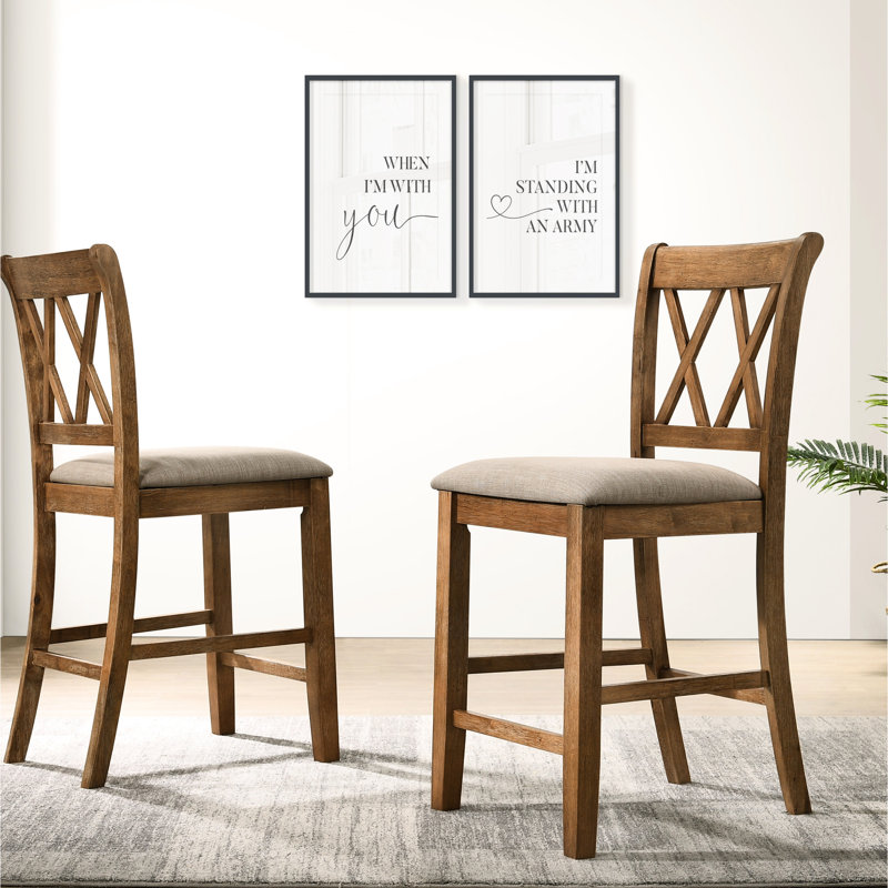 2 chaises de salle à manger rembourrées à hauteur de comptoir brun clair - bois franc avec découpes et chaises d'appoint indémodables, de 2, tissu en lin captivant