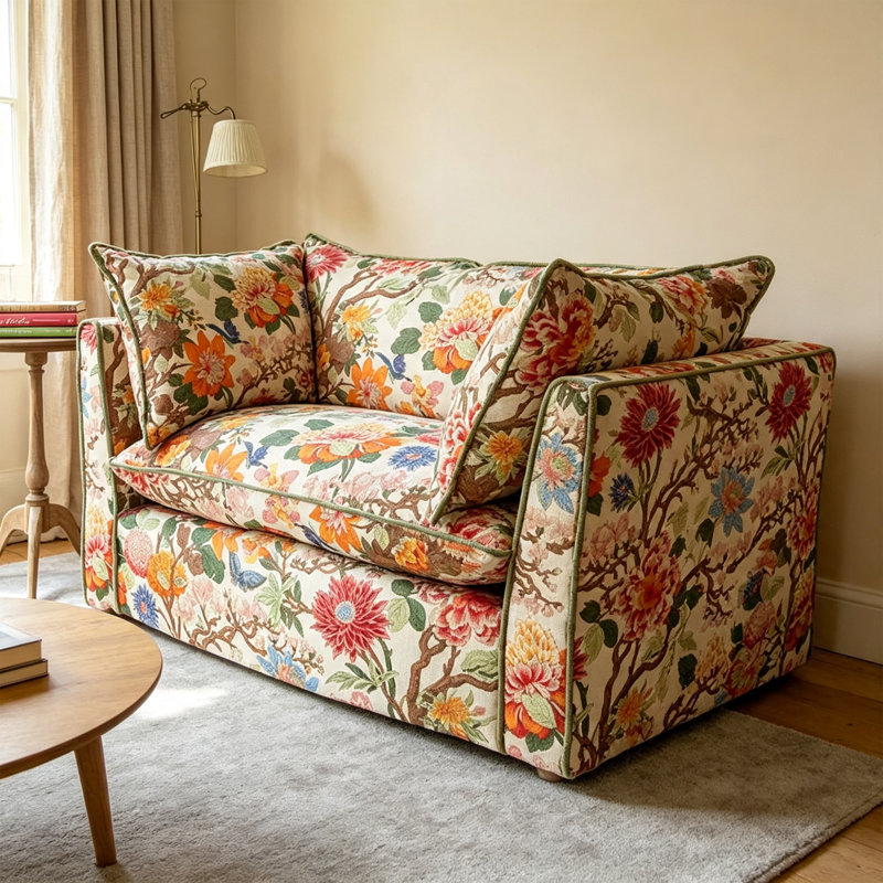 Retro Upholstered Rustic Cotton linen blended sofa