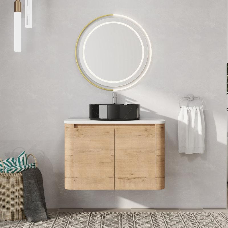 Meuble-lavabo mural simple avec lavabo en céramique, Blanc, 24"